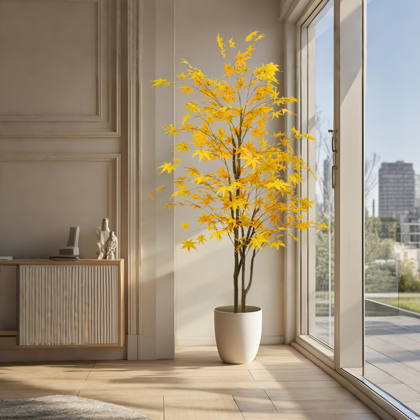 Decorazione autunnale sotto forma di metallo artificiale Garvee da 6 piedi, foglie realistiche, seta morbida, vaso di plastica, varie dimensioni, per soggiorno e feste