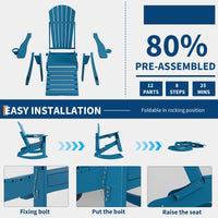 Seduta sul tetto del giardino Garvee Adirondack in HDPE con poggiapiedi e portabicchieri per patio e giardino, pieghevole, resistente alle intemperie, preassemblata all'80%