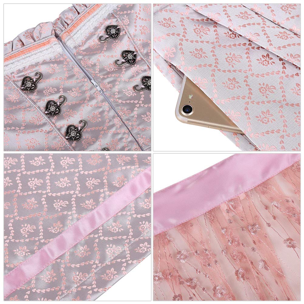 Garvee Dirndl Abito tradizionale da donna con grembiule in pizzo per l'Oktoberfest, rosa, taglia 36, design elegante