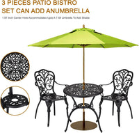 Set da bistrot da esterno Garvee da 3 pezzi, in alluminio, resistente alle intemperie, antiruggine, con foro per ombrellone, mobili da giardino per balcone, nero