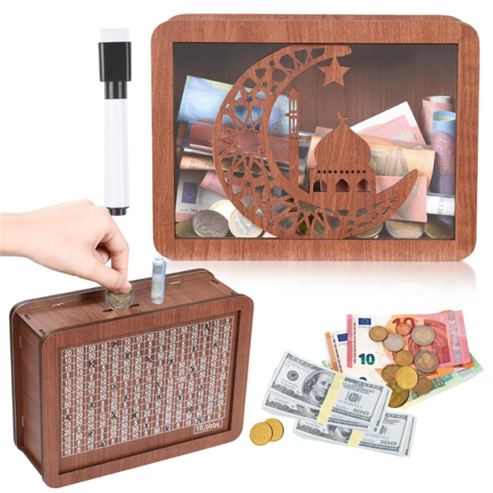 Garvee Boîte à Épargne Multifonctionnelle en Bois Écologique avec Compteur Numérique pour Éducation Financière Enfants Maison