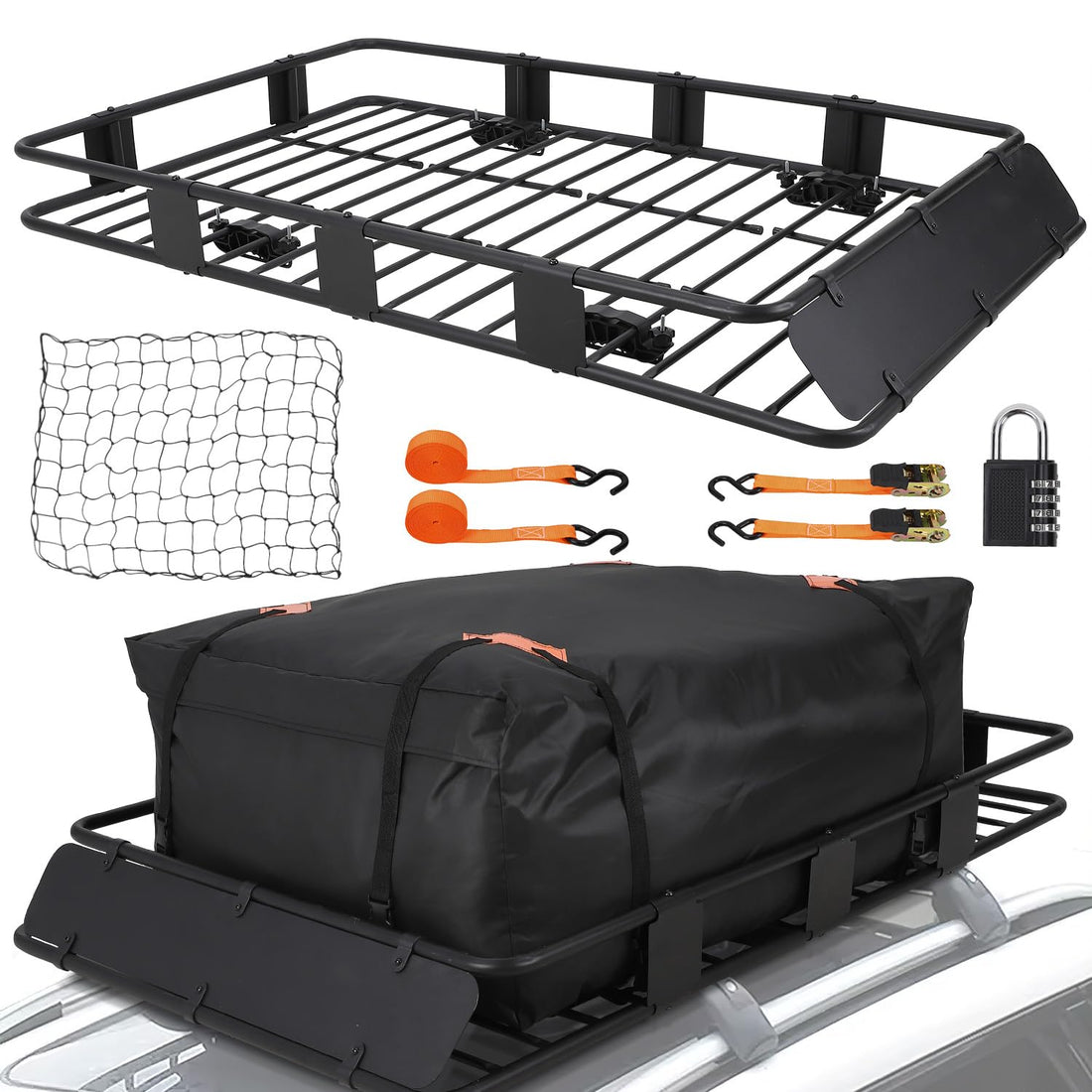 Portapacchi Garvee da tetto 64"x39" in acciaio universale regolabile con borsa per bagagli per SUV e camion, viaggi all'aperto, nero