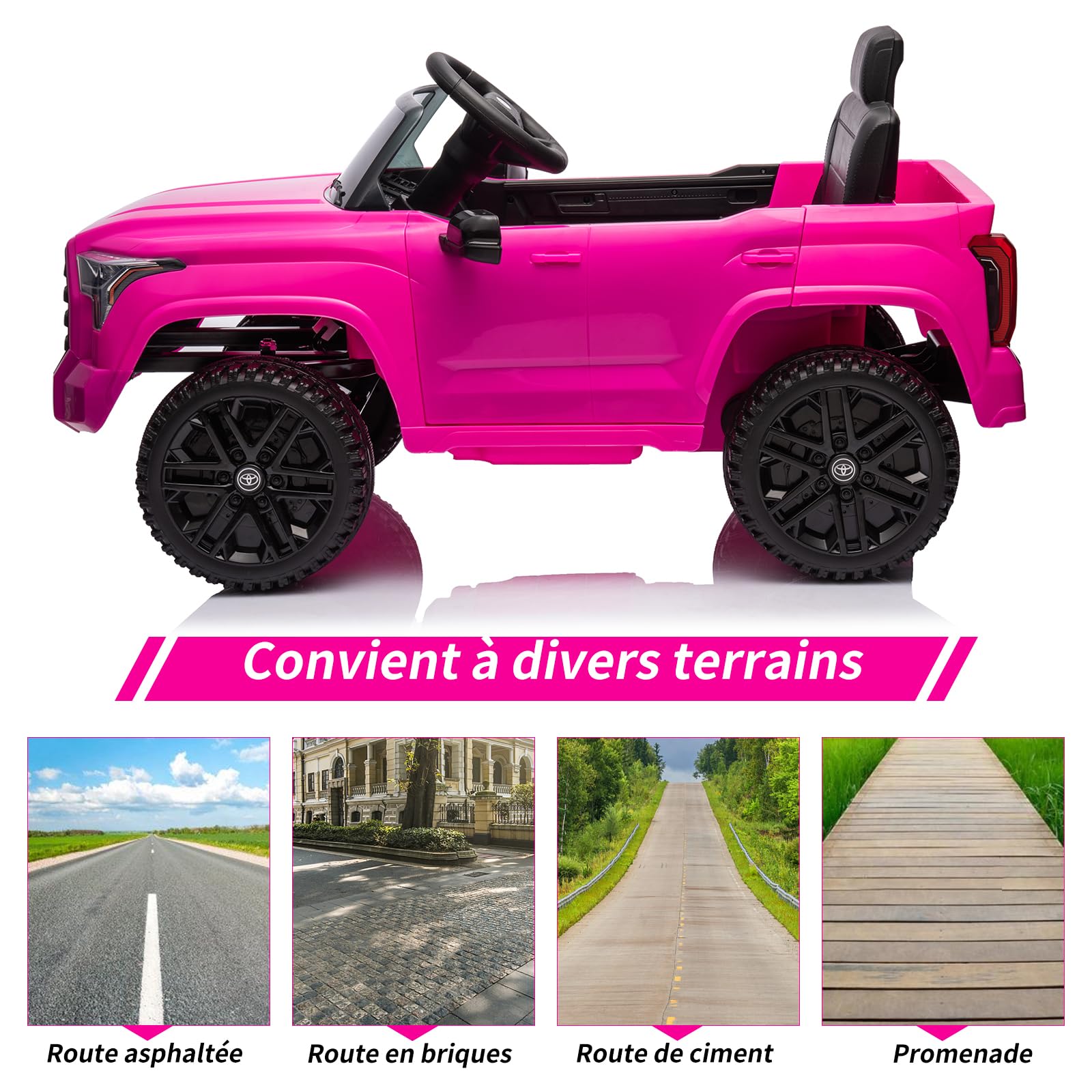 Garvee Toyota, auto elettrica per bambini, a batteria, rosa, con look Toyota e effetti sonori con licenza, per divertirsi in giardino e in casa dai 3 anni in su.