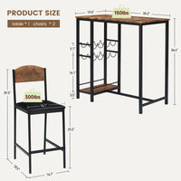 Set tavolo da bar Garvee per 2 persone con poggiapiedi, sedie imbottite, legno robusto e metallo, marrone rustico, per cucine e bar