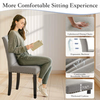 Set di 2 sedie da pranzo imbottite Garvee, tessuto, finiture con borchie, gambe in legno, ergonomiche, moderne, grigio chiaro, per cucina e ristorante