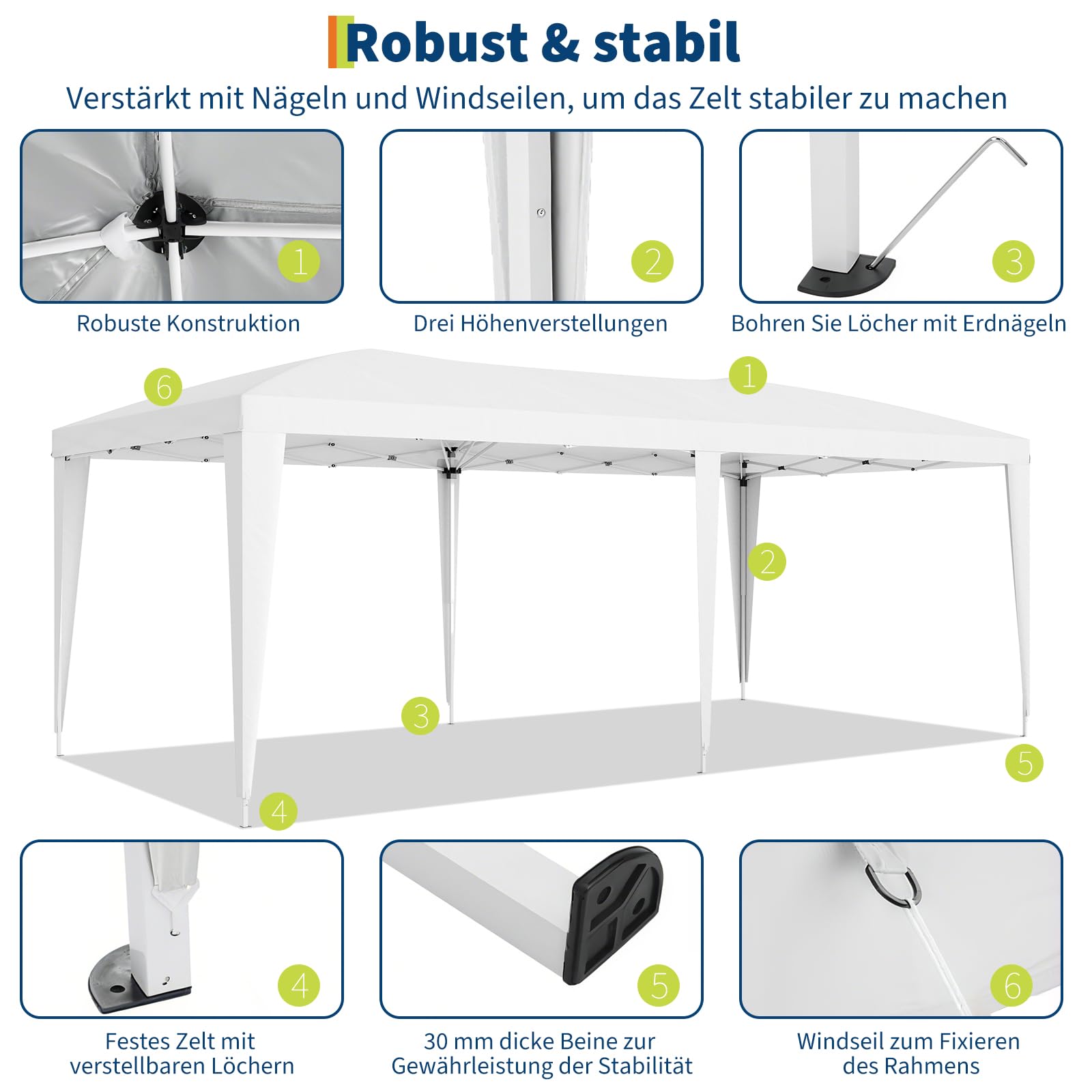 Gazebo 3x6 pop-up Garvee Heavy Duty tenda a baldacchino 3x6 m con 6 pannelli laterali rimovibili per feste e uso esterno, 3 altezze regolabili, nero