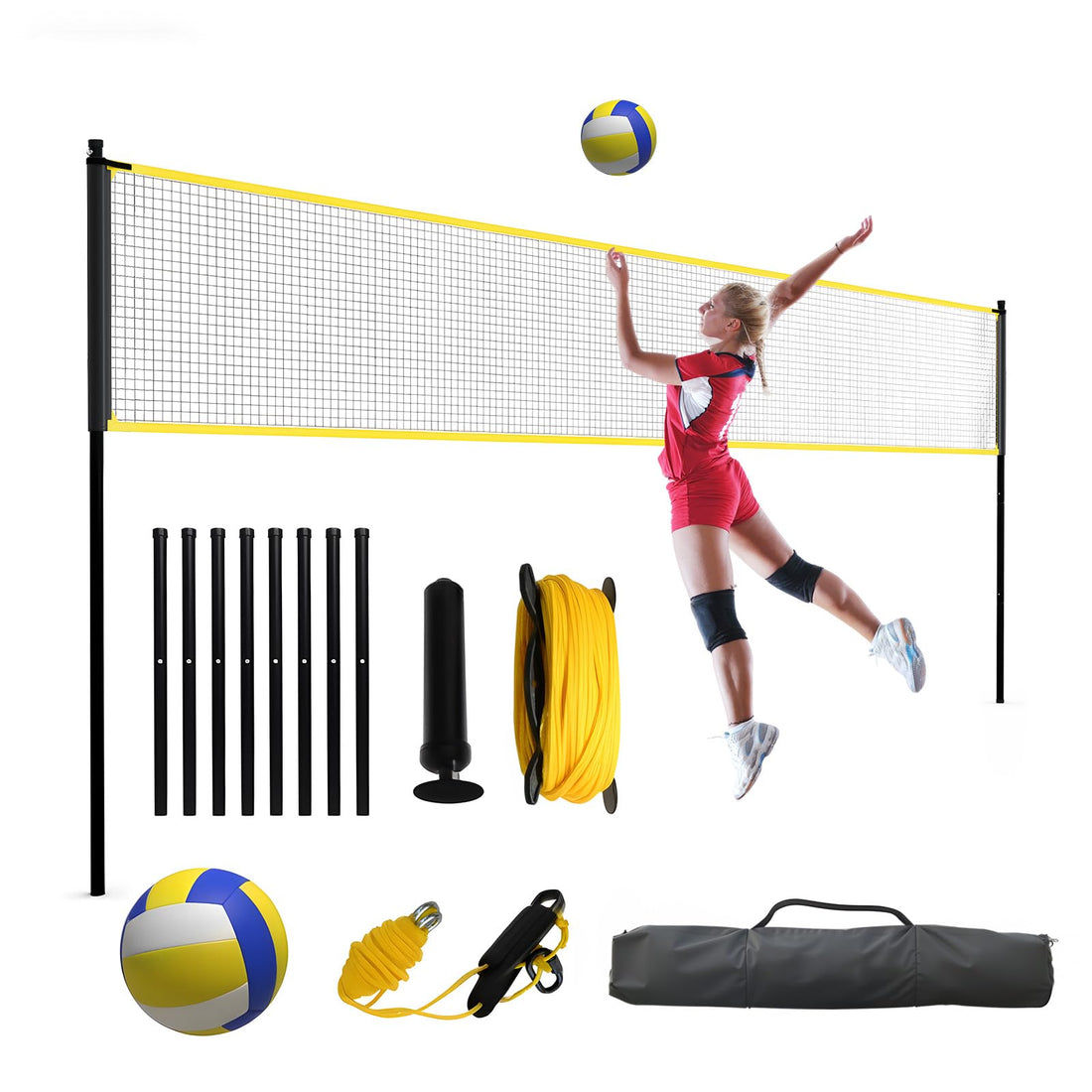 Garvee 32 piedi rete da pallavolo per esterni rete in PE resistente alle intemperie altezza regolabile autoportante portatile per giardino e spiaggia
