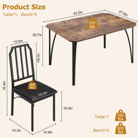 Set da pranzo Garvee per 4 persone con design smussato, sedie imbottite in PU, MDF e acciaio, marrone rustico, salvaspazio per cucine piccole