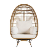 Garvee Sedia a Uovo Girevole 360° in Rattan PE Oversize con Cuscino Imbottito per Giardino e Balcone, 96x75.4x145.3 cm, Resistente all'Acqua e UV - Nero