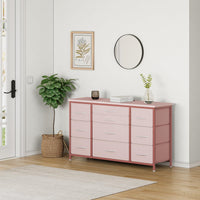 Cassettiera GARVEE con cassetti, credenza con 10 cassetti in tessuto e 3 prese di corrente, cassettiera per soggiorno, credenza per ingresso, mobile contenitore con rivestimento in tessuto, robusta struttura in metallo, piano in legno