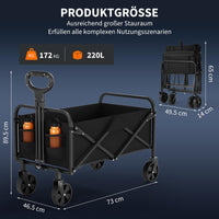Carrello pieghevole Garvee per impieghi gravosi, capacità di 380 libbre, con pneumatici da 5" per tutti i terreni, per spiaggia e campeggio, telaio in acciaio, tessuto Oxford 600D, pieghevole, nero