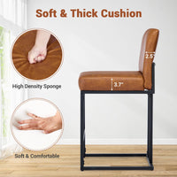 Set di 2 sgabelli da bar Garvee da 24", in similpelle, ergonomici e stabili, struttura in metallo con poggiapiedi, moderni, marroni, per isola cucina e bar