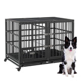 Garvee Trasportino per cani da 48 pollici con ruote, divisorio, robuste serrature, metallo, vassoio rimovibile per cani di piccola e grande taglia, per interni ed esterni, versatile, nero - Grigio