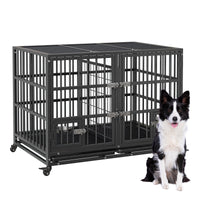 Garvee Trasportino per cani da 48 pollici con ruote, divisorio, robuste serrature, metallo, vassoio rimovibile per cani di piccola e grande taglia, per interni ed esterni, versatile, nero