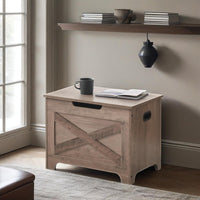 Panca portaoggetti Garvee con serratura di sicurezza, cassapanca in legno in stile country per corridoio e camera da letto, grigia