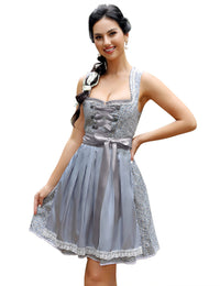 Garvee Dirndl da donna, abito tradizionale midi in 2 pezzi con grembiule Dirndl per l'Oktoberfest, taglia 44, grigio-blu, elegante, festoso, comodo, moderno