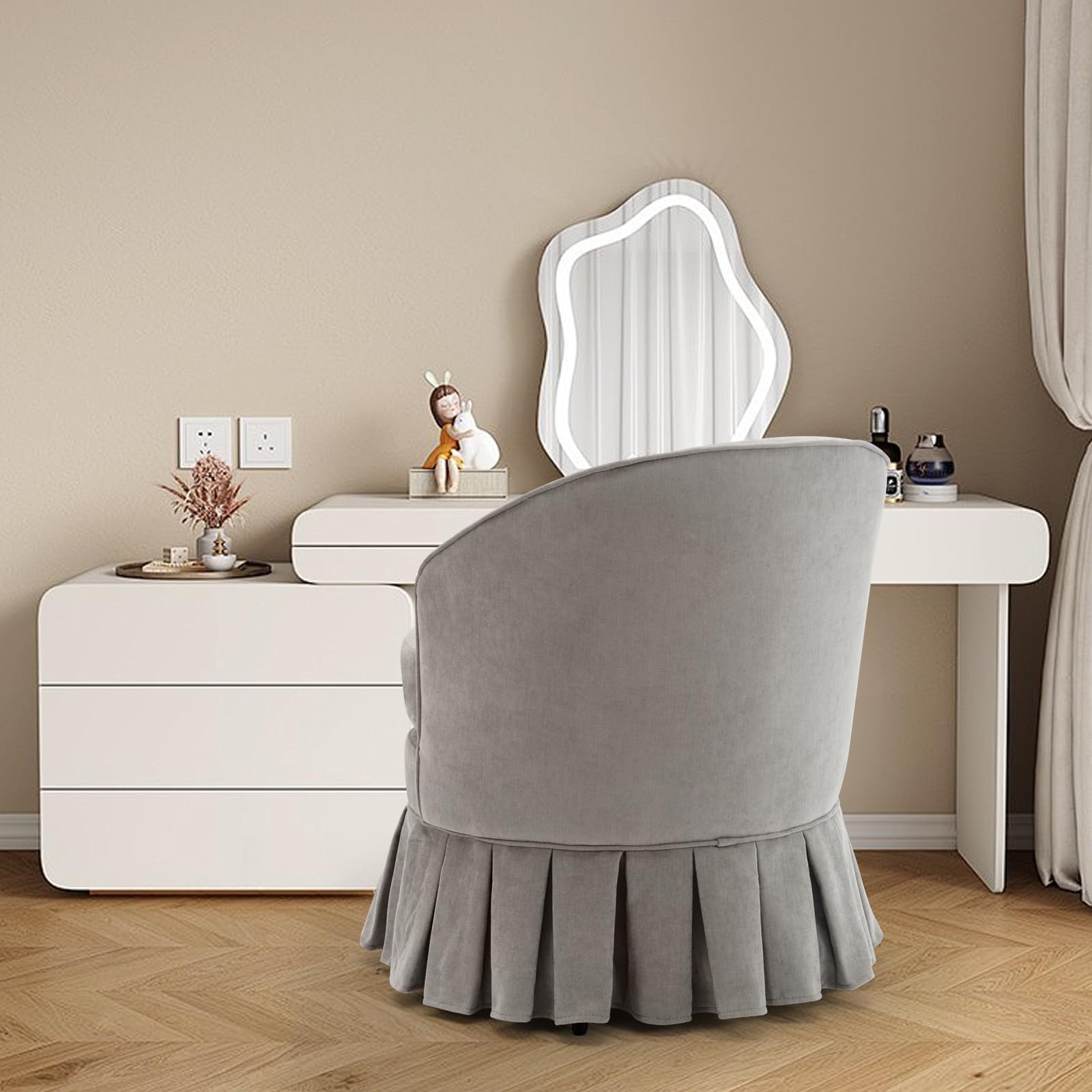 Sgabello da toeletta Garvee con schienale alto, imbottito, gambe in legno per soggiorno e bagno, colori pastello, 24,41x18,89x27,95 pollici