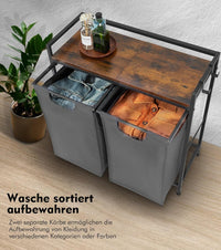 Cesto portabiancheria doppio Garvee con tasche Oxford, struttura in metallo robusto, ripiano in legno per bagno e camera da letto, grande, impermeabile