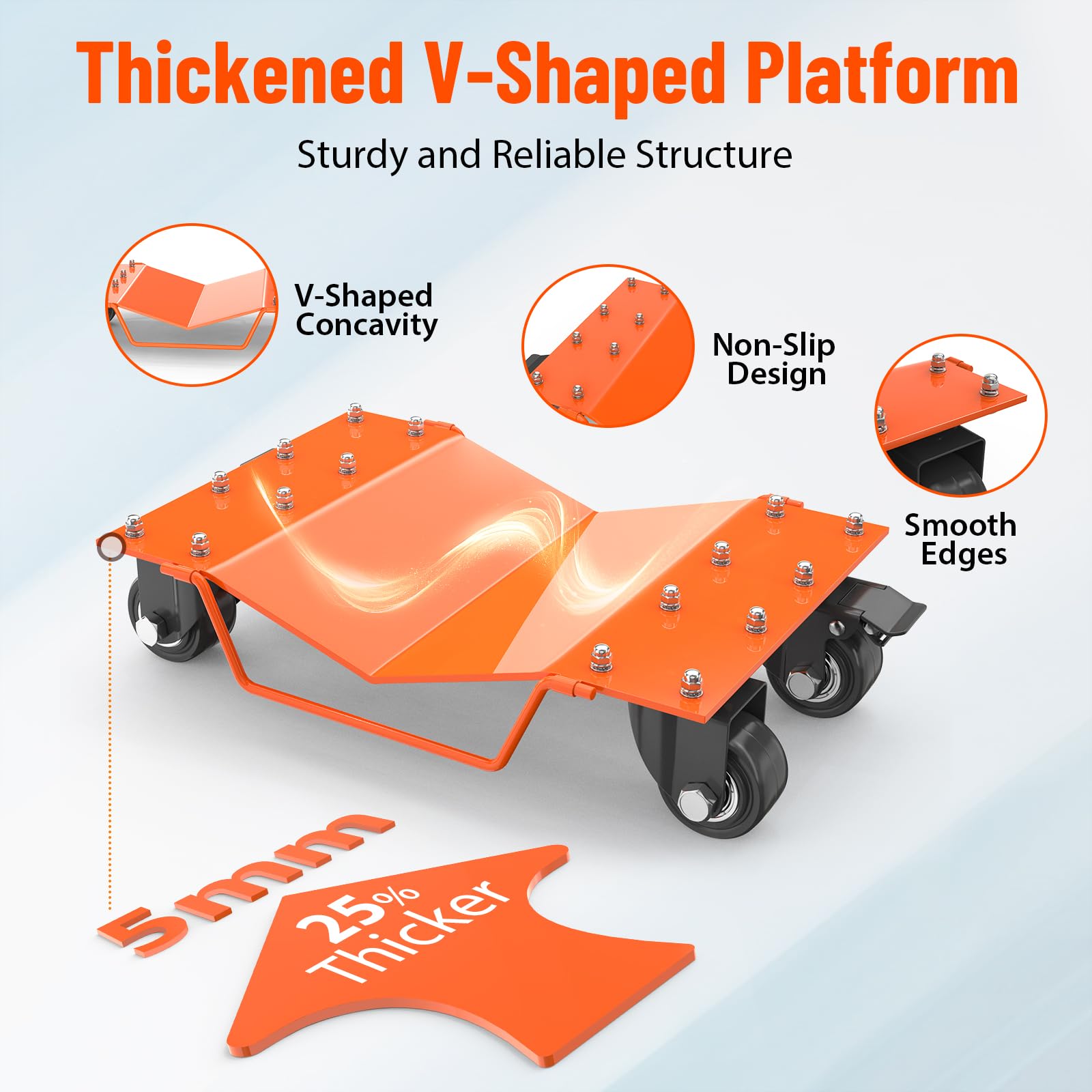 Garvee Car Dolly Set di 2 per Festa del Papà - Capacità 4000 LBS, Superficie Antiscivolo V-Shape, Ruote Universali per Auto, Camion e Barche
