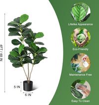 Albero di fico artificiale Garvee da 4 piedi con vaso in PP nero per la decorazione di casa e ufficio, design realistico, facile da pulire, resistente alle intemperie, materiale in seta