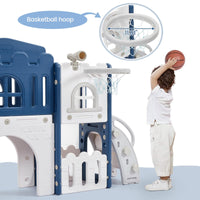 Garvee 8 in 1 Scivolo per bambini, parco giochi al coperto con canestro da basket, scala di arampicata, tunnel, telescopio, PP resistente per soggiorno e giardino, compatto, multicolore