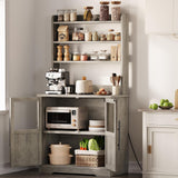 Garvee Mobiletto da Cucina con Forno a Microonde, Porta in Vetro, 2 Prese di Corrente, Stile Rustico Grigio, 78 cm L*40 cm P*160 cm A