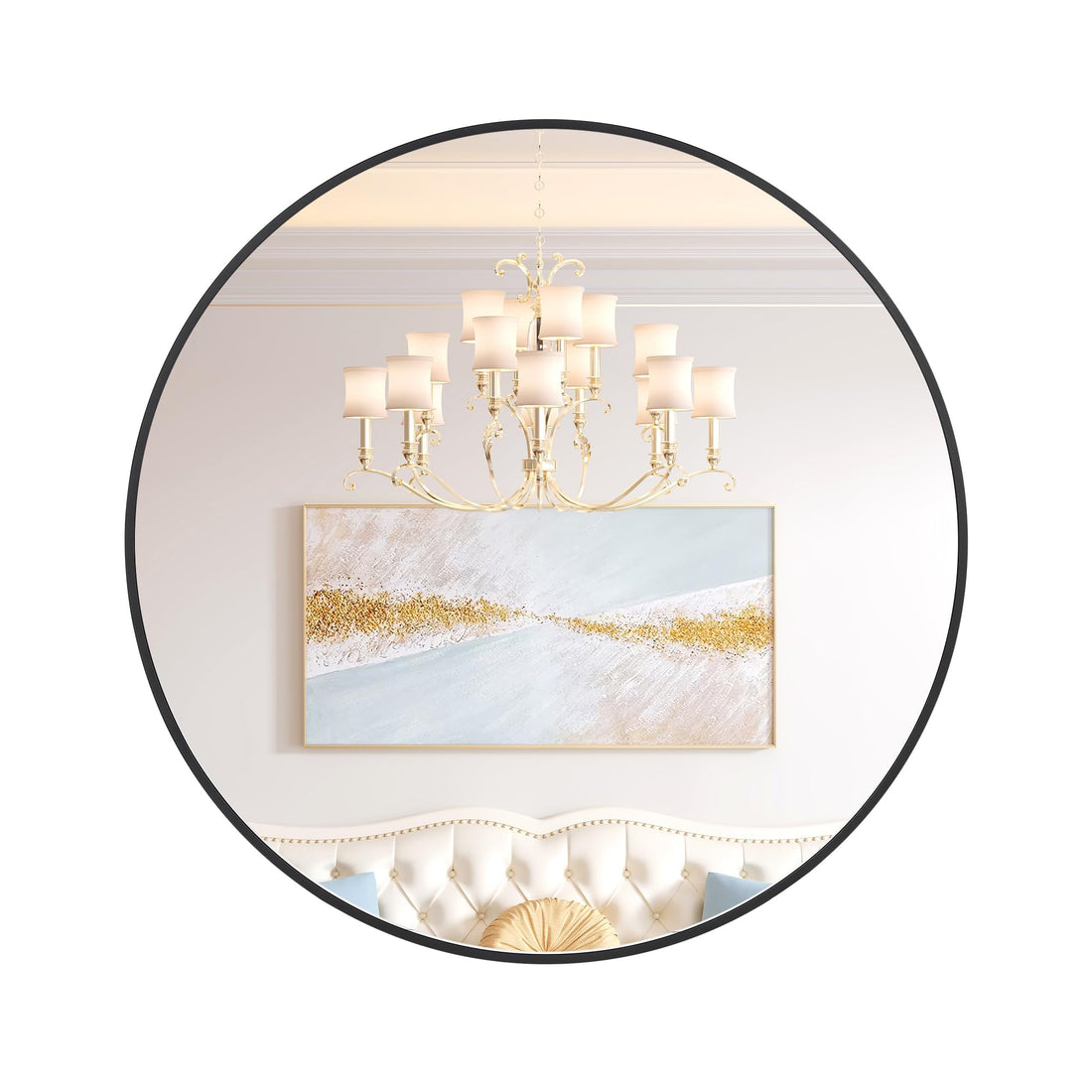 Specchio da parete rotondo Garvee da 24 pollici con cornice in metallo nero moderno per soggiorno, bagno e corridoio