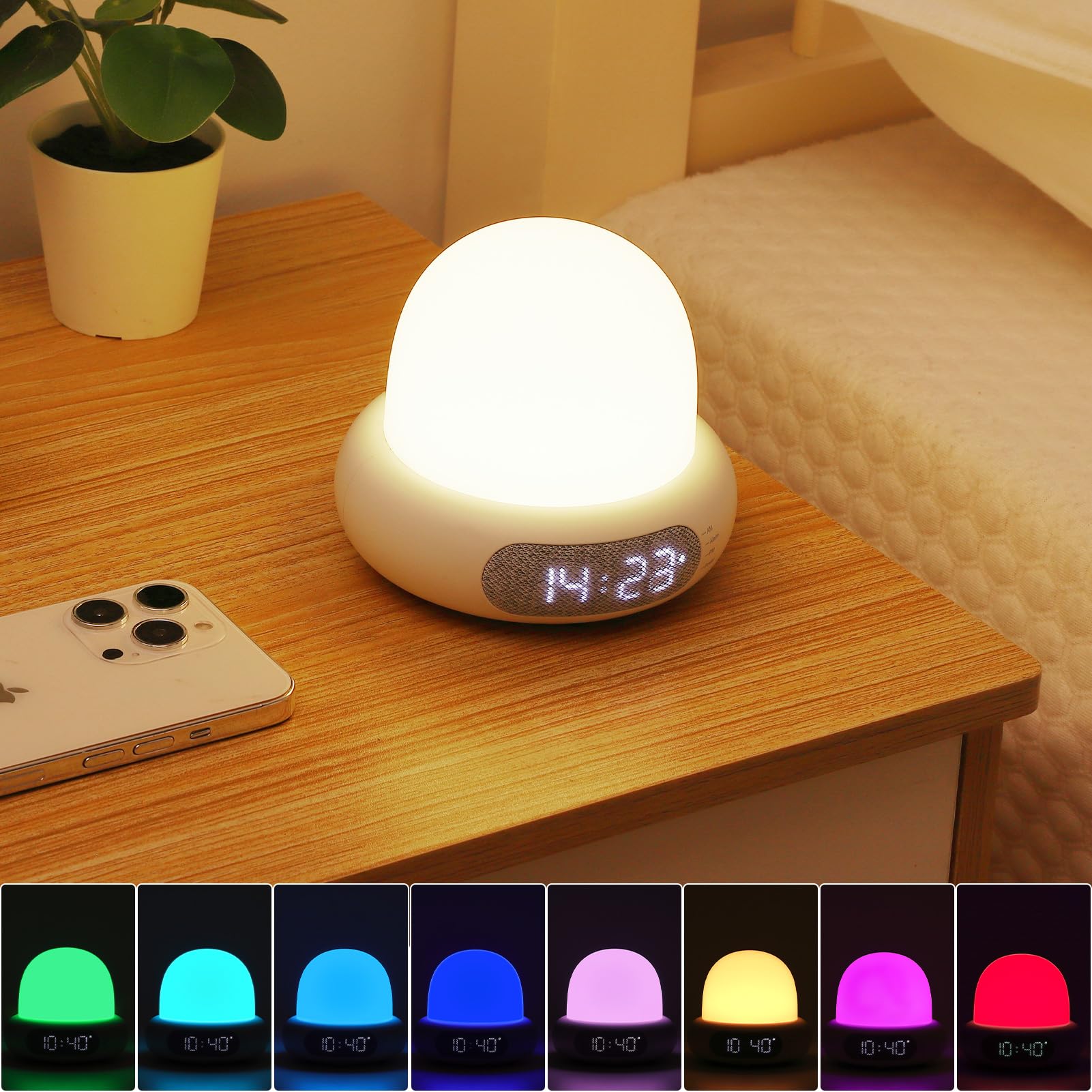 Lampada da comodino a LED Garvee Fulasofia per cameretta dei bambini, cambio colore, dimmerabile, wireless, ricaricabile tramite USB, 1800 mAh, luce calda, RGB