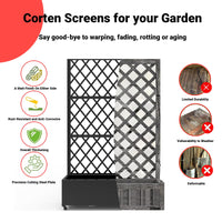 Garvee Schermo per la privacy in metallo con fioriera 72"x47" 3 pannelli con motivo a foglie, resistente alle intemperie, per giardino, terrazza, verde