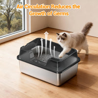 Lettiera per gatti Garvee in acciaio inox di grandi dimensioni, 34 l, semi-chiusa, con tappetino antiscivolo, per famiglie con più gatti, 60 x 40 x 22 cm, nera