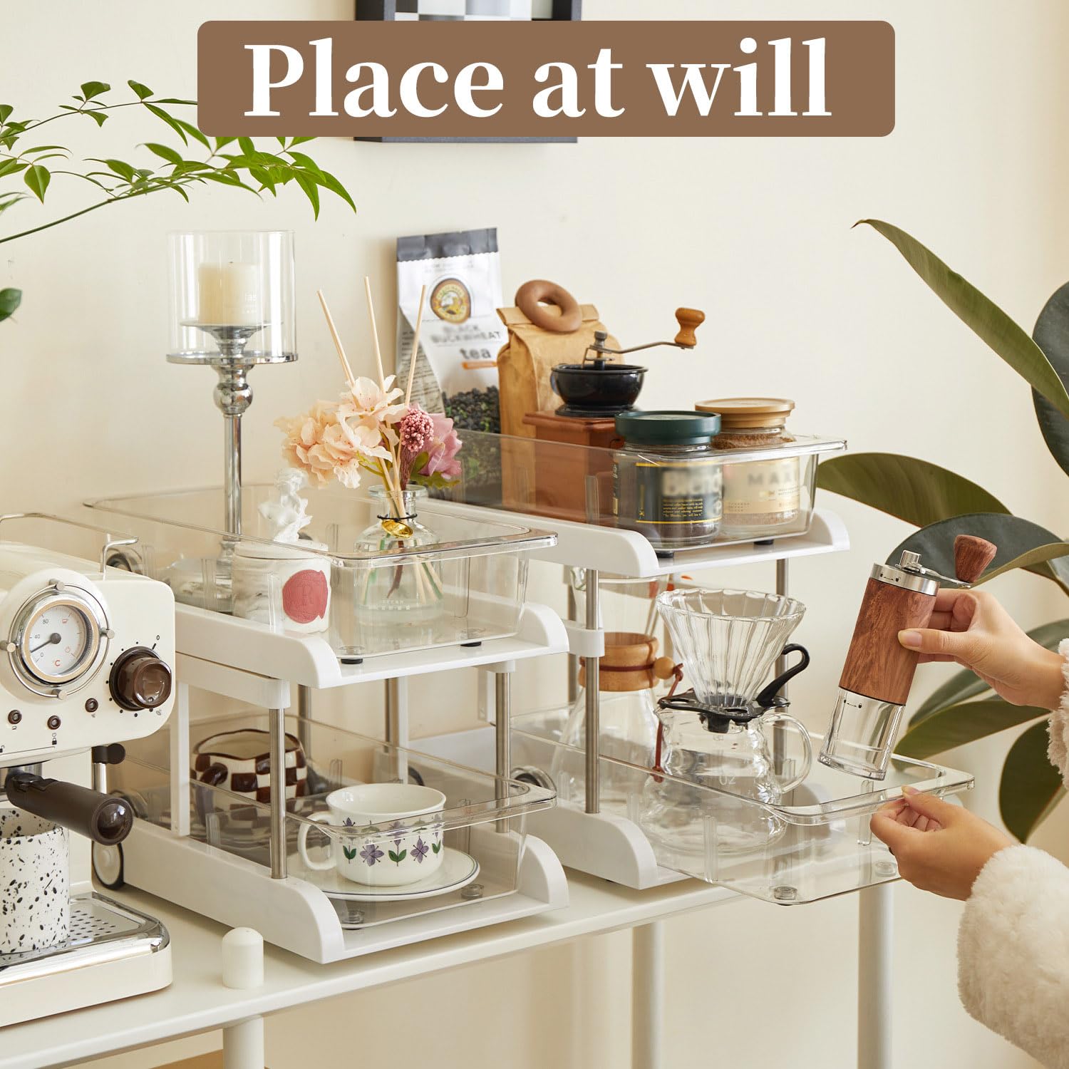 Ripiani scorrevoli Garvee, cestini estensibili a 2 livelli, cucina e bagno, dimensioni regolabili, materiale ABS