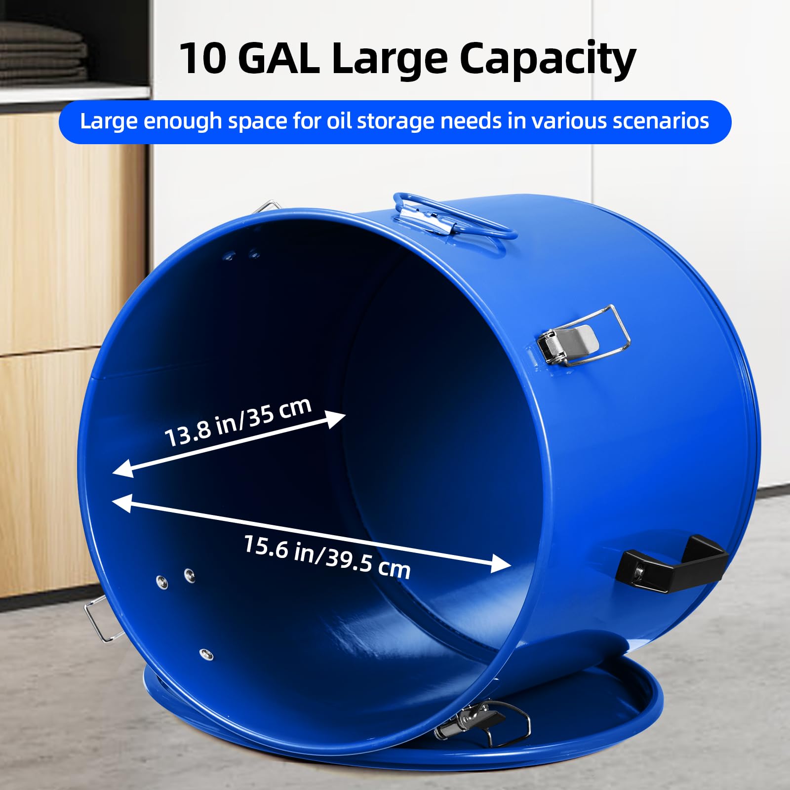 Contenitore per olio per friggitrice Garvee da 10 galloni in acciaio al carbonio antiruggine con clip per coperchio e sacchetto filtro per cucine di ristoranti, 13,8"x15,6"