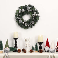 GARVEE Ghirlanda di Natale 40 cm Ghirlanda artificiale per porta Argentata con palline di Natale Pigne Bacche per porta d'ingresso Camino Decorazione da parete Verde