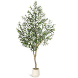 Garvee Albero di Ulivo Artificiale 7 ft con Rami Regolabili, Tronco in Legno Naturale, Vaso Bianco per Interni Casa e Ufficio, Realistico Verde