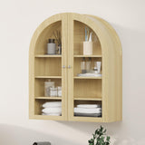 Garvee Armadio da Parete Bagno Arched con Porte Acriliche Doppie, Mensola Regolabile, Legno Rovere, Resistente all'Acqua, Montaggio a Parete, per Bagno e Cucina
