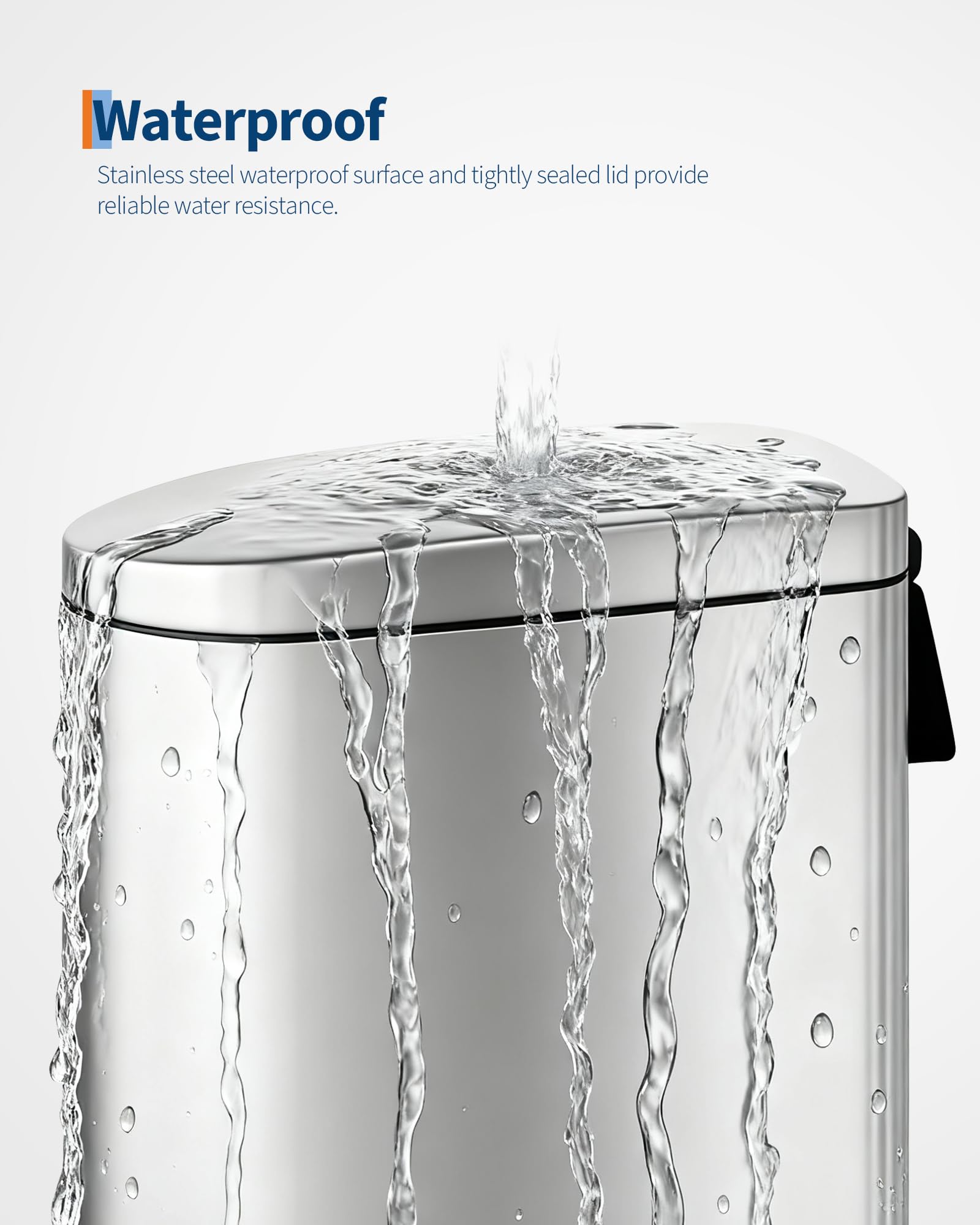 Pattumiera Garvee in acciaio inox da 10 litri con coperchio a chiusura ammortizzata e contenitore interno per bagno e camera da letto, compatta, impermeabile, con maniglia, argento