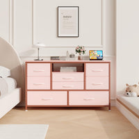 Cassettiera GARVEE con 8 cassetti, mobile TV con luce LED, 3 prese e 2 porte USB, cassettiera per soggiorno, corridoio, camera da letto, robusta struttura in metallo, piano in legno