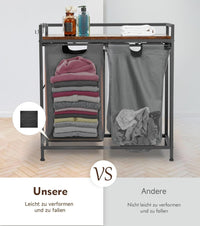 Cesto portabiancheria doppio Garvee con tasche Oxford, struttura in metallo robusto, ripiano in legno per bagno e camera da letto, grande, impermeabile