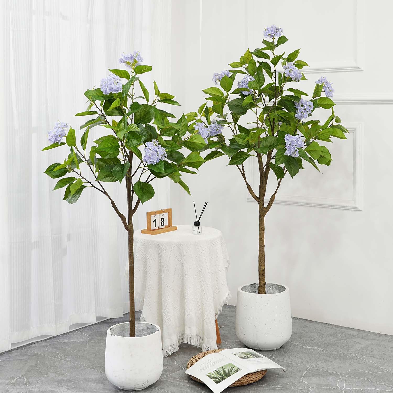 Albero di ortensia artificiale Garvee da 4 piedi/5 piedi con vaso moderno per l'arredamento del soggiorno e dell'ufficio, facile da pulire, robusto, realistico, verde