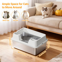 Garvee, grande lettiera per gatti in acciaio inox da 36 litri, semi-chiusa, con tappetino antiscivolo e paletta per lettiera, per famiglie con più gatti, 60x40x27 cm, bianco naturale