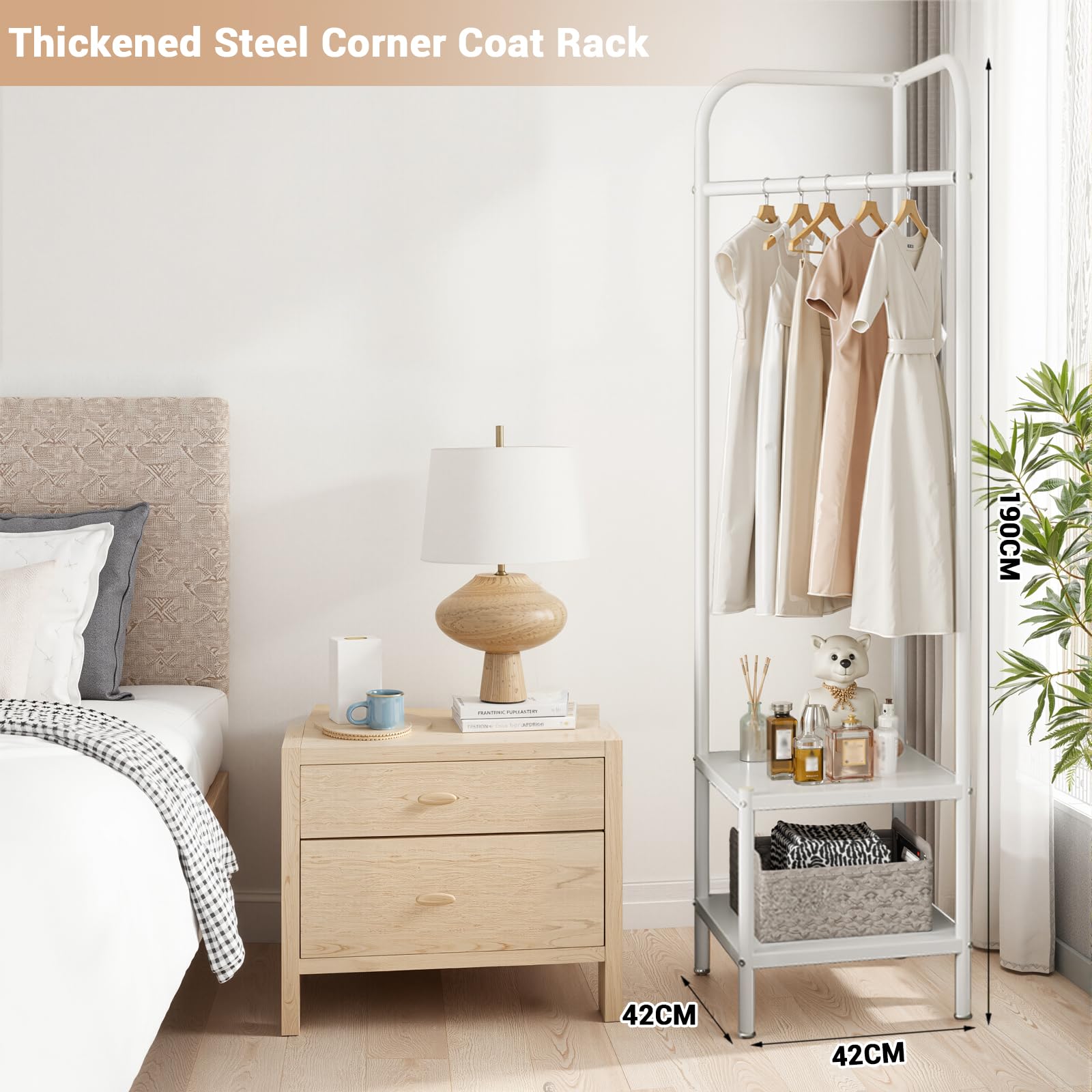 Appendiabiti angolare Garvee, in metallo, salvaspazio, antiruggine, con ripiani per corridoio e camera da letto, moderno, nero