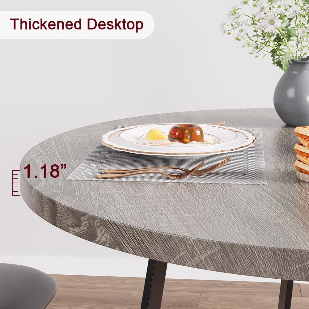 Tavolo da pranzo rotondo Garvee per 2 persone con 2 sedie imbottite, struttura in metallo robusto, piano in MDF, grigio retrò, salvaspazio per stanze piccole