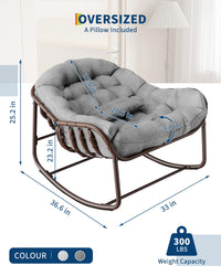 Sedia a dondolo Papasan da esterno Garvee, sedia a sdraio in rattan di grandi dimensioni con struttura in acciaio per balcone e giardino, grigia