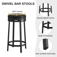 Set di 2 sgabelli da bar girevoli Garvee da 24'', in similpelle, struttura in metallo, poggiapiedi, nero, moderno, isola da cucina