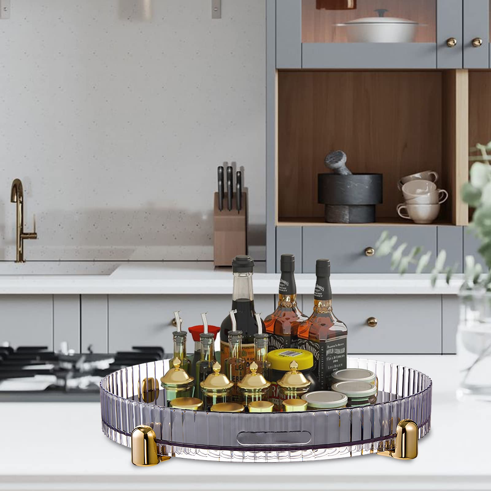 Vassoio portaoggetti girevole Garvee, organizer per cosmetici girevole a 360°, porta spezie da cucina, trasparente, 28x28x4,7 cm