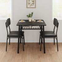Set da pranzo Garvee per 2 persone con contenitore, struttura in metallo, sedie imbottite, piano in legno MDF, nero, salvaspazio per piccoli appartamenti