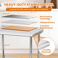 Tavolo da lavoro in acciaio inossidabile Garvee 36 x 24 x 35 pollici - Banco da lavoro professionale resistente con ganci e regolazione dell'altezza per cucina, officina o spazio commerciale