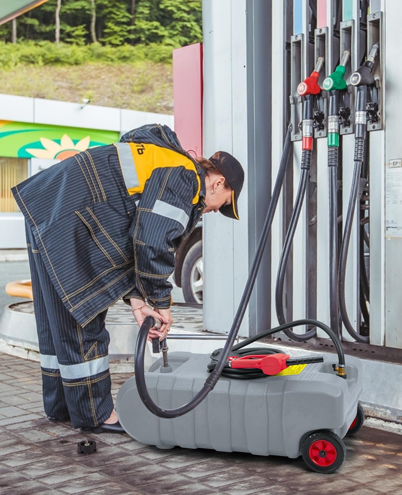 Tanica per carburante Garvee da 15 galloni in HDPE per auto e barche - Grigia con pompa e ruote da 6 pollici per il trasporto di carburante
