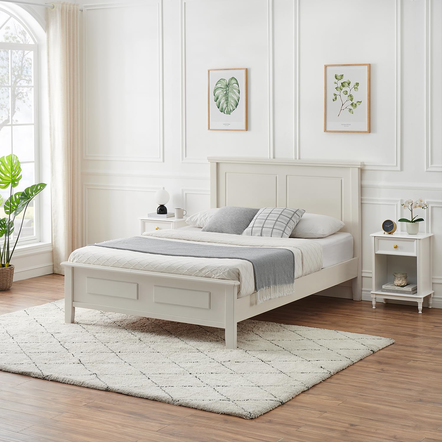 Comodini Garvee bianchi, set da 2, in legno con cassetto e ripiano, per camera da letto e soggiorno, compatti e pratici.