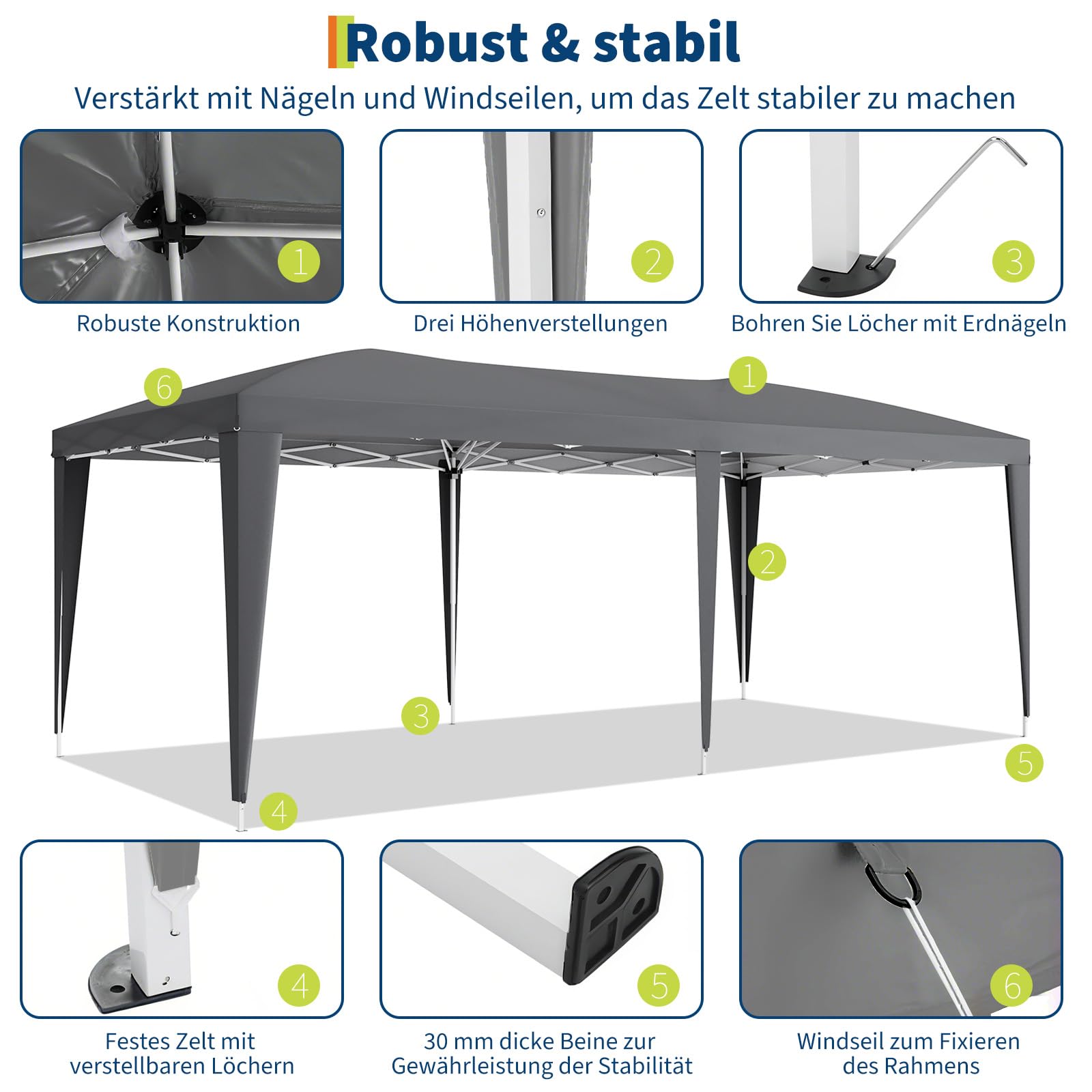 Gazebo 3x6 m pop-up Garvee Heavy Duty tenda a baldacchino con 6 pannelli laterali rimovibili per feste ed eventi all'aperto, regolabile, nera